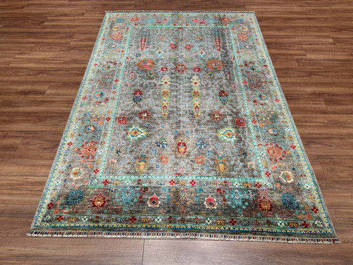 Sultani Floral Original Hand Woven Blue Vegetable Dyed Wool Carpet 175x257 4.50 Square Meters - 5x8 ft