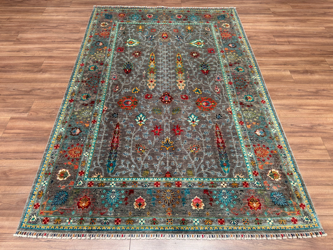 Sultani Floral Original Hand Woven Blue Vegetable Dyed Wool Carpet 175x257 4.50 Square Meters - 5x8 ft