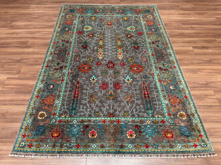 Sultani Floral Original Hand Woven Blue Vegetable Dyed Wool Carpet 175x257 4.50 Square Meters - 5x8 ft