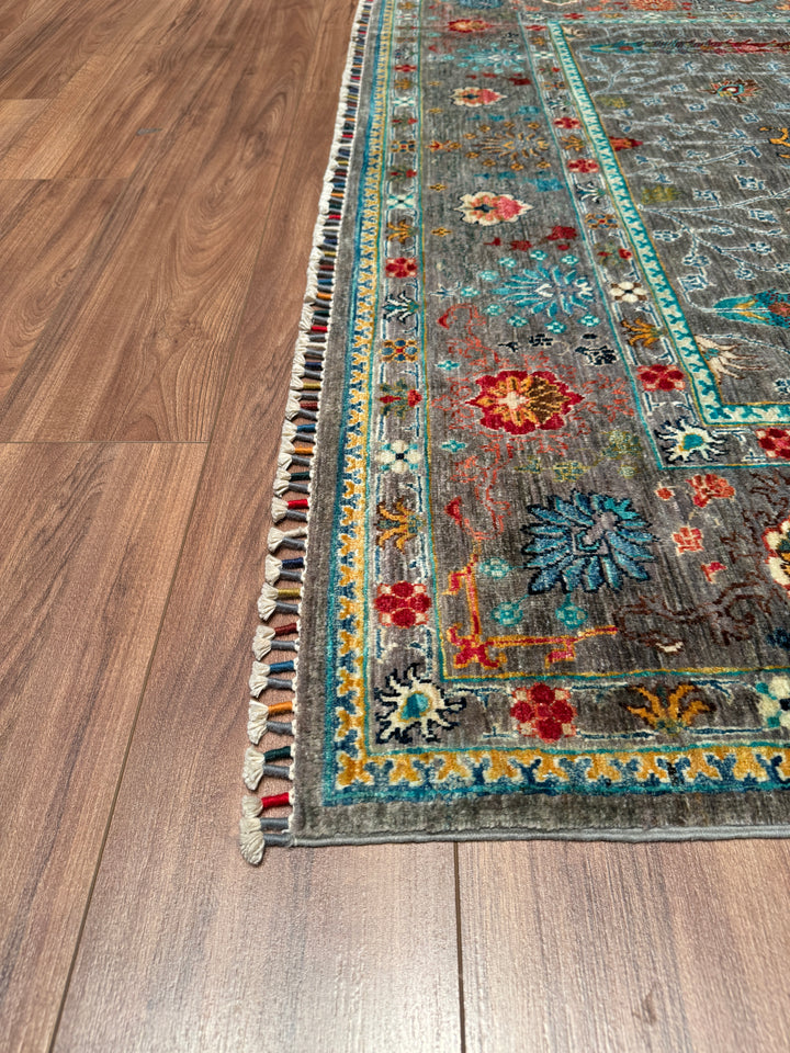 Sultani Floral Original Hand Woven Blue Vegetable Dyed Wool Carpet 175x257 4.50 Square Meters - 5x8 ft