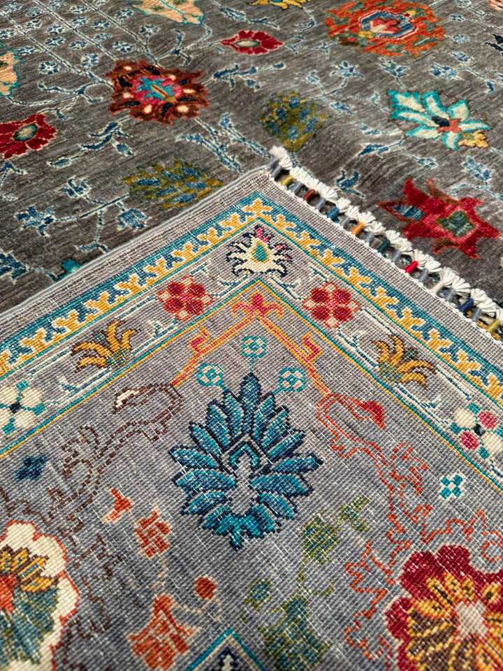 Sultani Floral Original Hand Woven Blue Vegetable Dyed Wool Carpet 175x257 4.50 Square Meters - 5x8 ft