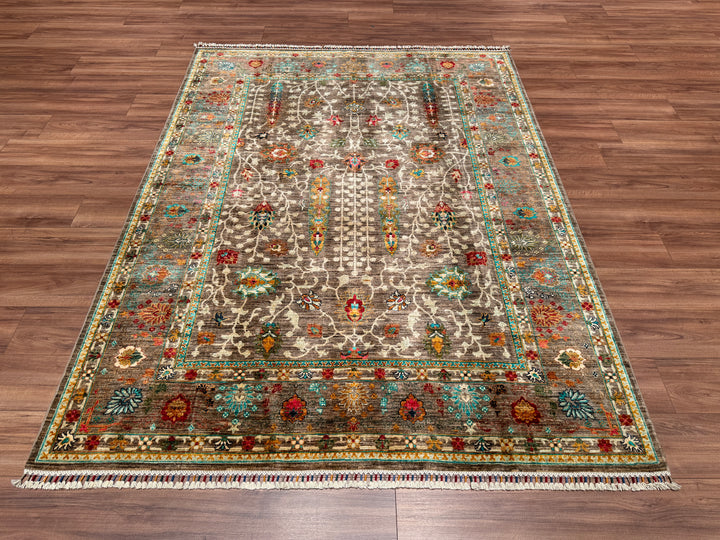 Sultani Floral Original Hand Woven Beige Vegetable Dyed Wool Carpet 183x238 4.36 Square Meters - 5x8 ft