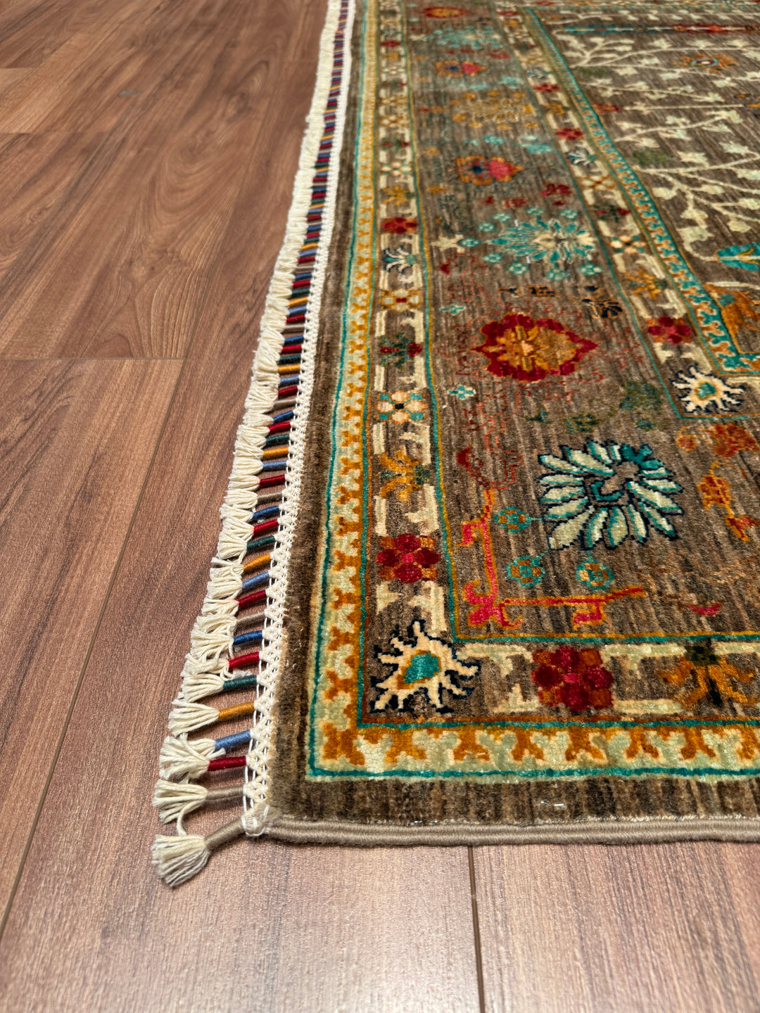 Sultani Floral Original Hand Woven Beige Vegetable Dyed Wool Carpet 183x238 4.36 Square Meters - 5x8 ft