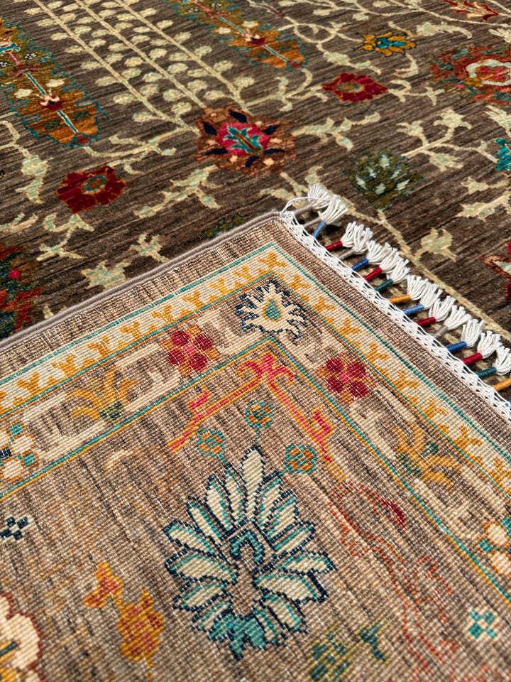 Sultani Floral Original Hand Woven Beige Vegetable Dyed Wool Carpet 183x238 4.36 Square Meters - 5x8 ft