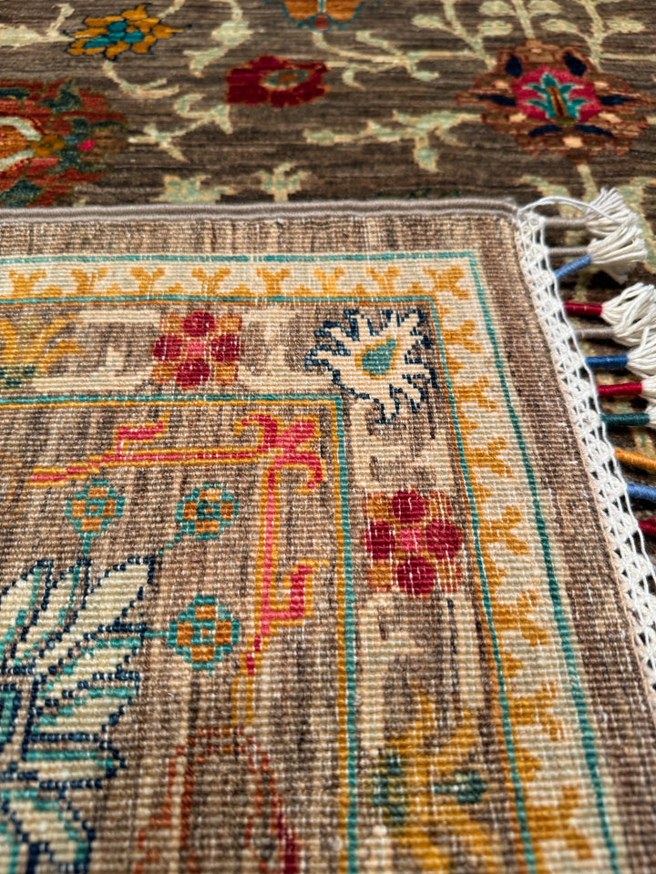 Sultani Floral Original Hand Woven Beige Vegetable Dyed Wool Carpet 183x238 4.36 Square Meters - 5x8 ft