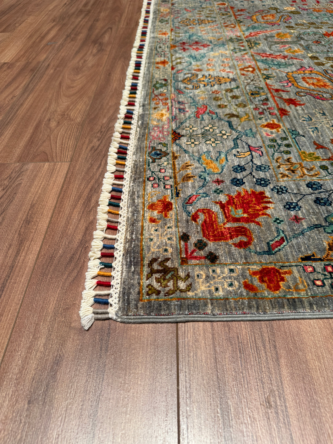 Sultani Floral Original Hand Woven Turquoise Vegetable Dyed Wool Carpet 179x249 4.46 Square Meters - 5x8 ft