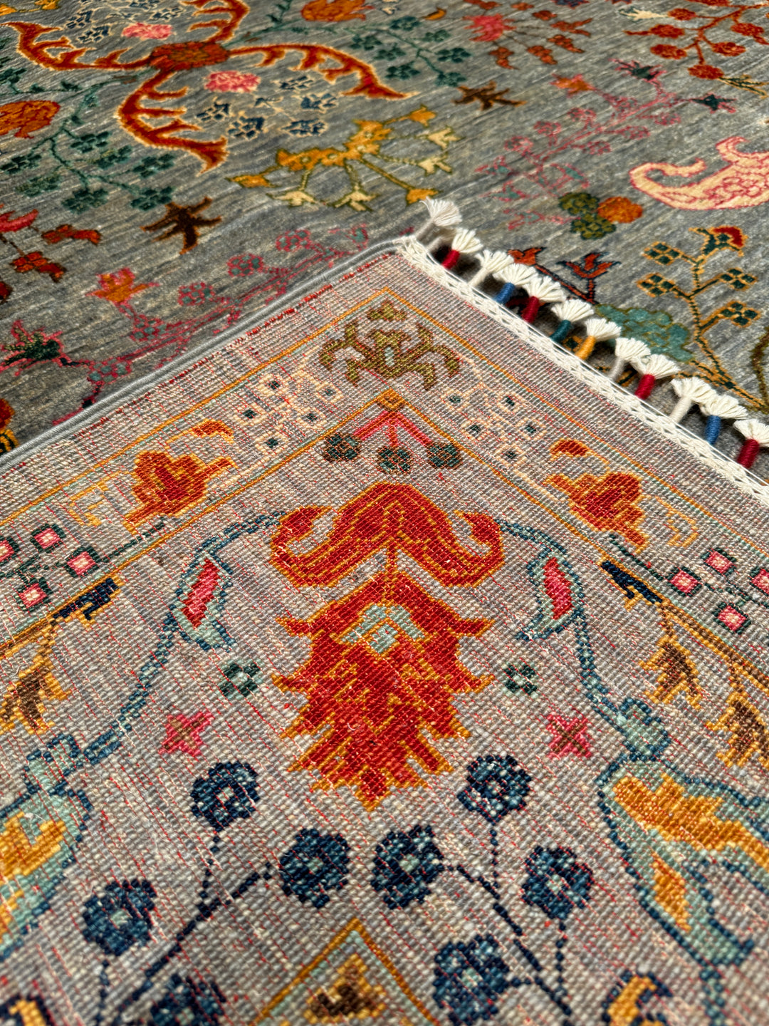 Sultani Floral Original Hand Woven Turquoise Vegetable Dyed Wool Carpet 179x249 4.46 Square Meters - 5x8 ft