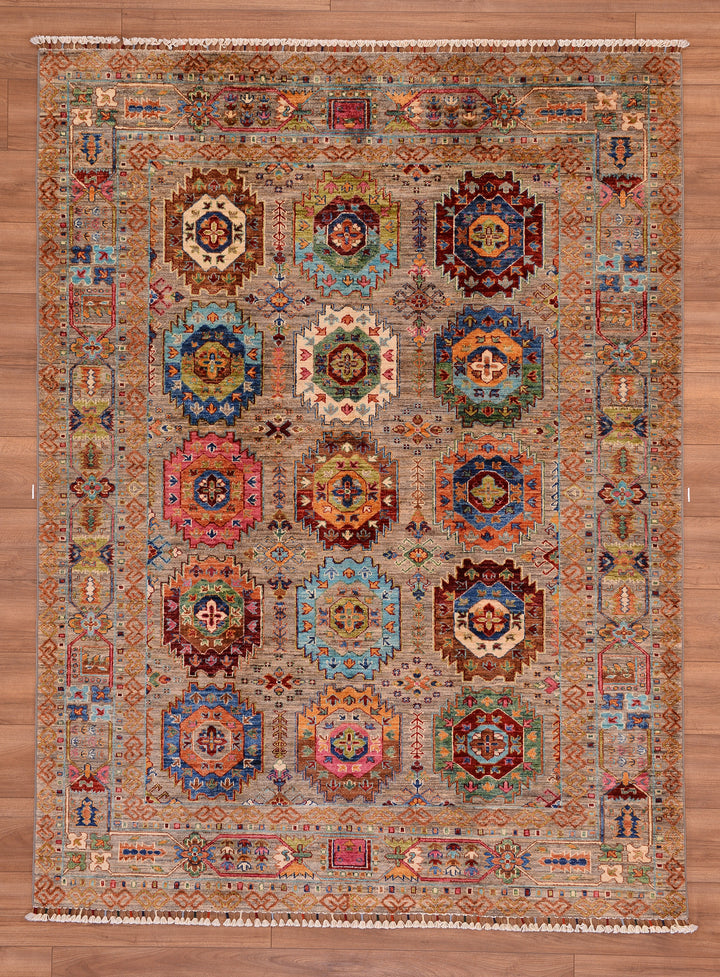 Veziri Original Hand Woven Beige Vegetable Dyed Wool Carpet 174x230 4 Square Meters - 6x8 ft