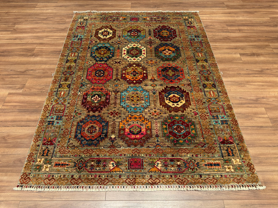 Veziri Original Hand Woven Beige Vegetable Dyed Wool Carpet 174x230 4 Square Meters - 6x8 ft