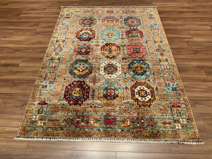 Veziri Orjinal El Dokuması Bej Kök Boya Yün Halı 174x230 4 Metrekare - 6x8 ft