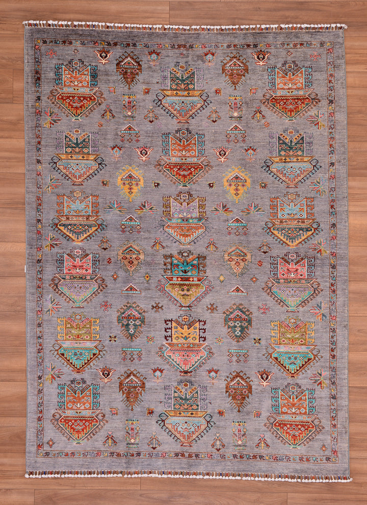 Veziri Original Hand Woven Gray Vegetable Dyed Wool Carpet 178x242 4.31 Square Meters - 6x8 ft