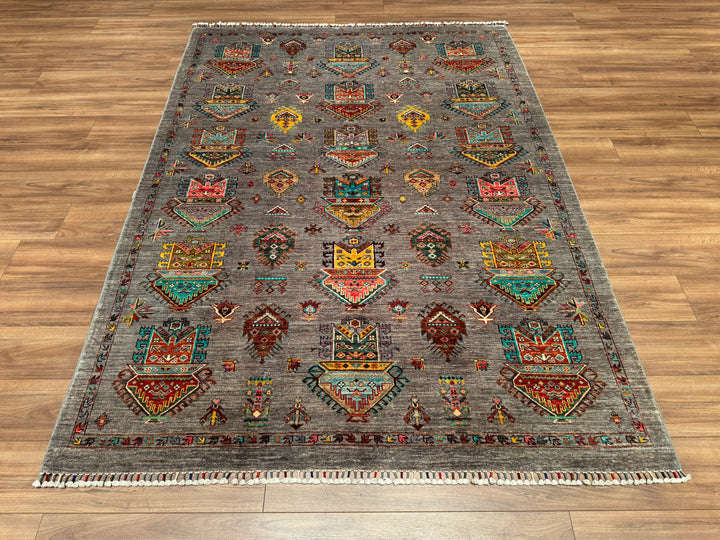 Veziri Original Hand Woven Gray Vegetable Dyed Wool Carpet 178x242 4.31 Square Meters - 6x8 ft