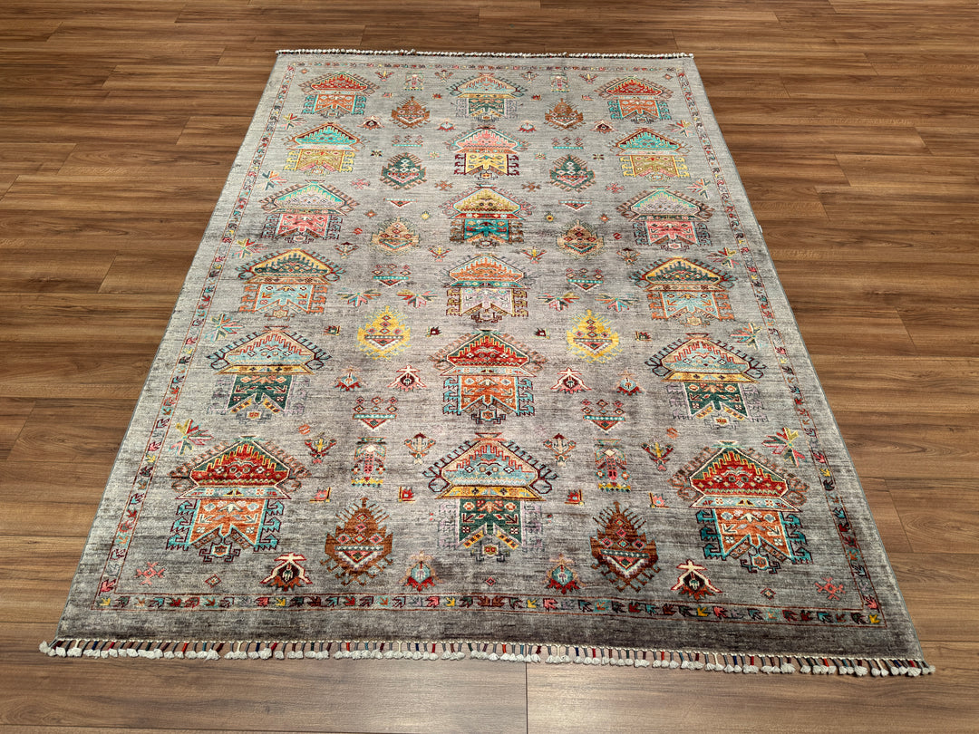 Veziri Orjinal El Dokuması Gri Kök Boya Yün Halı 178x242 4.31 Metrekare - 6x8 ft