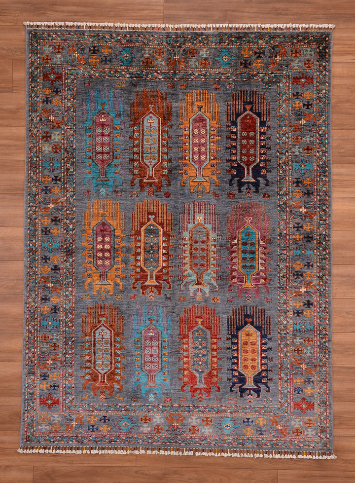 Veziri Orjinal El Dokuması Gri Kök Boya Yün Halı 176x237 4.17 Metrekare - 6x8 ft