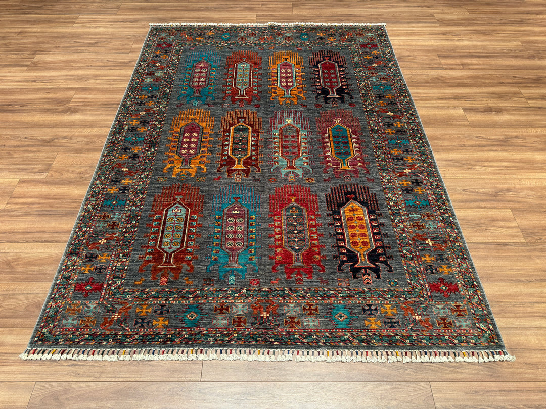 Veziri Original Hand Woven Gray Vegetable Dyed Wool Carpet 176x237 4.17 Square Meters - 6x8 ft