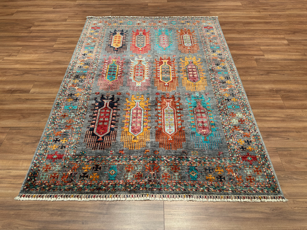 Veziri Orjinal El Dokuması Gri Kök Boya Yün Halı 176x237 4.17 Metrekare - 6x8 ft