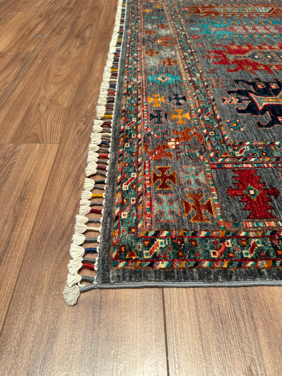 Veziri Original Hand Woven Gray Vegetable Dyed Wool Carpet 176x237 4.17 Square Meters - 6x8 ft