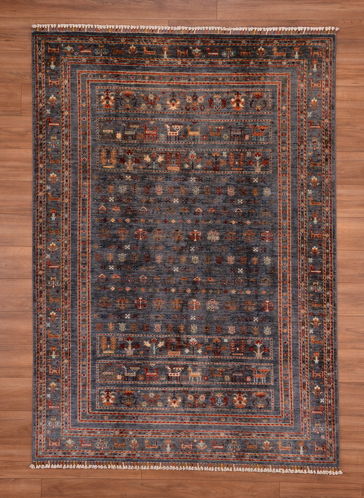 Khorjin Original Hand Woven Anthracite Vegetable Dyed Wool Carpet 179x252 4.51 Square Meters - 6x9 ft