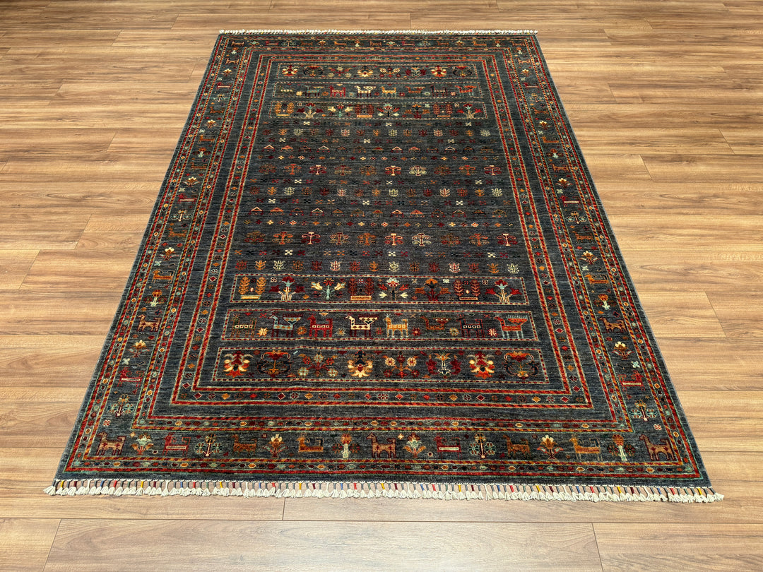 Khorjin Original Hand Woven Anthracite Vegetable Dyed Wool Carpet 179x252 4.51 Square Meters - 6x9 ft