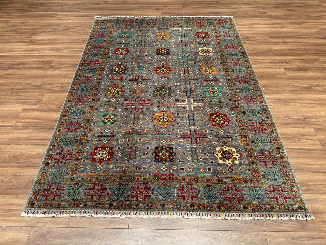 Veziri Bilcik Original Hand Woven Gray Vegetable Dyed Wool Carpet 176x242 4.26 Square Meters - 6x8 ft