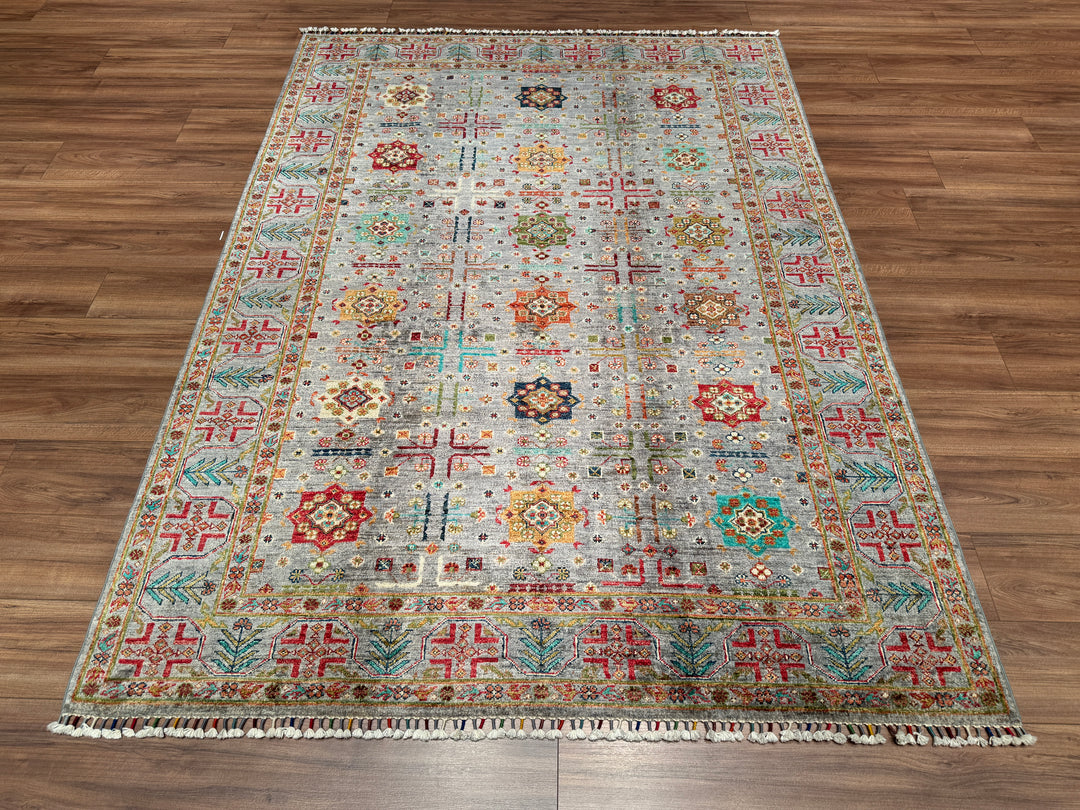 Veziri Bilcik Original Hand Woven Gray Vegetable Dyed Wool Carpet 176x242 4.26 Square Meters - 6x8 ft