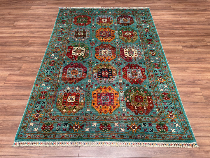 Veziri Orjinal El Dokuması Turkuaz Kök Boya Yün Halı 172x245 4.21 Metrekare - 6x8 ft