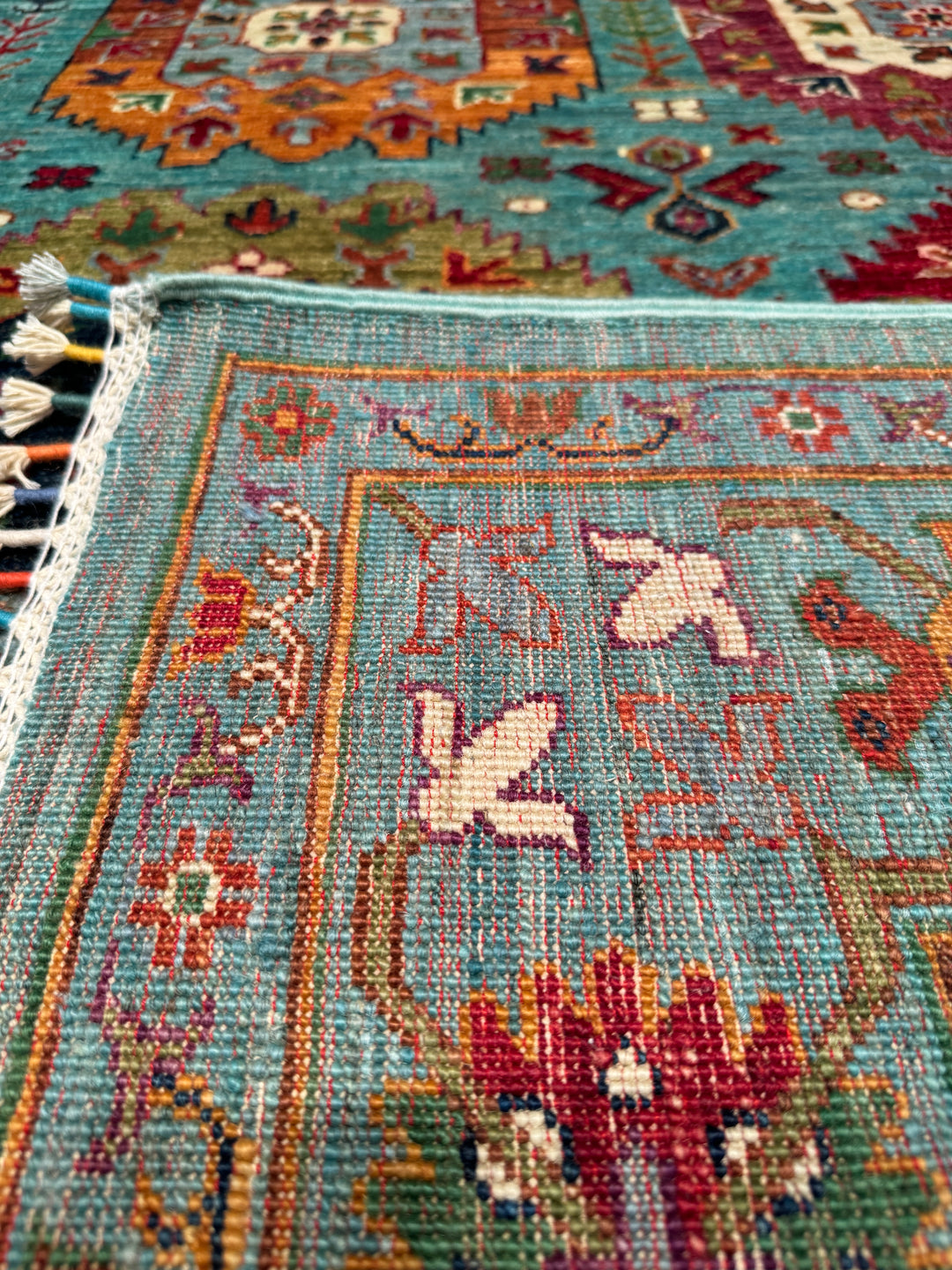 Veziri Original Hand Woven Turquoise Vegetable Dyed Wool Carpet 172x245 4.21 Square Meters - 6x8 ft