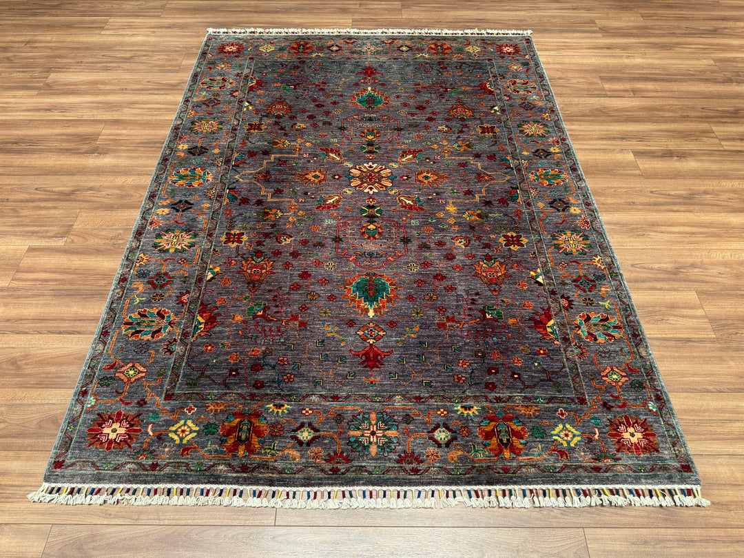 Sultani Binbirgece Orjinal El Dokuması Antrasit Kök Boya Yün Halı 179x240 4.30 Metrekare - 5x8 ft