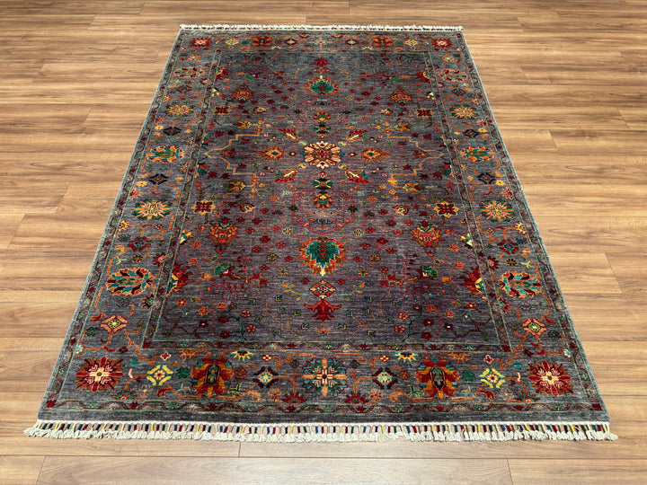 Sultani Binbirgece Orjinal El Dokuması Antrasit Kök Boya Yün Halı 179x240 4.30 Metrekare - 5x8 ft