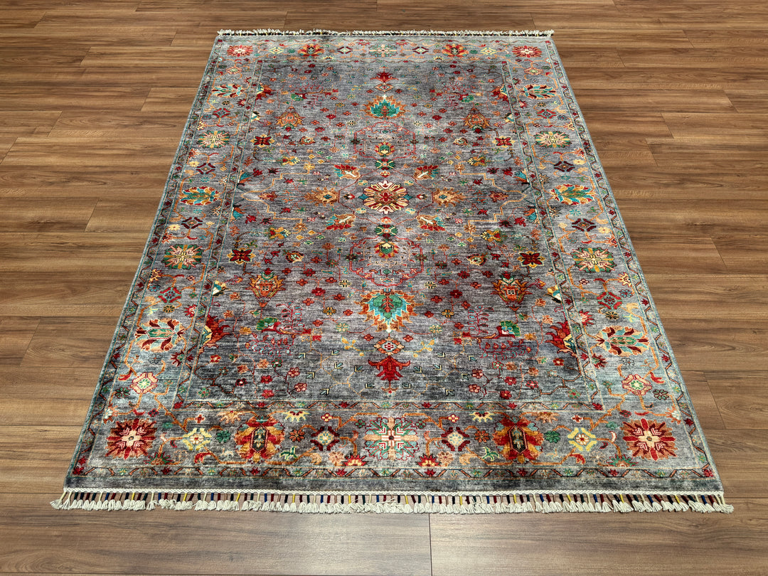 Sultani Binbirgece Original Hand Woven Anthracite Vegetable Dyed Wool Carpet 179x240 4.30 Square Meters - 5x8 ft