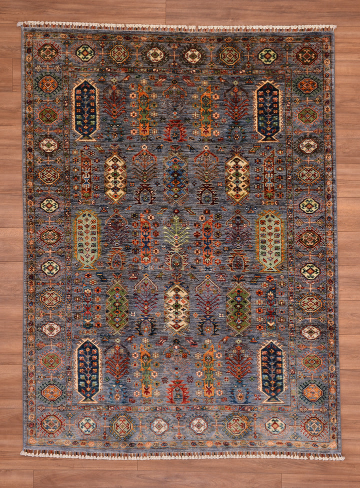 Veziri Original Hand Woven Anthracite Vegetable Dyed Wool Carpet 178x237 4.22 Square Meters - 7x10 ft