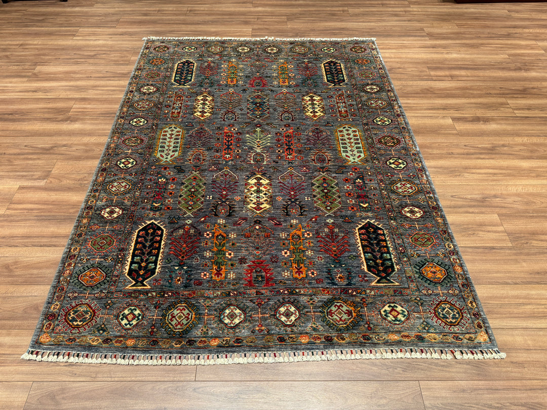 Veziri Original Hand Woven Anthracite Vegetable Dyed Wool Carpet 178x237 4.22 Square Meters - 7x10 ft