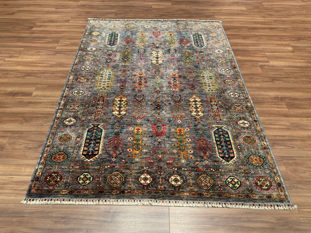 Veziri Original Hand Woven Anthracite Vegetable Dyed Wool Carpet 178x237 4.22 Square Meters - 7x10 ft