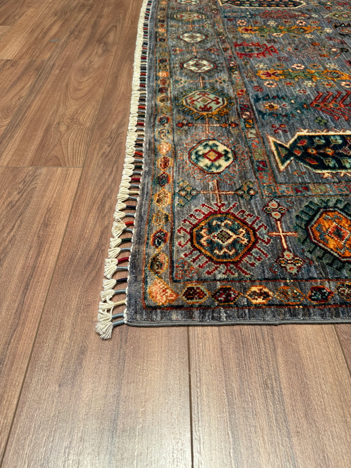 Veziri Original Hand Woven Anthracite Vegetable Dyed Wool Carpet 178x237 4.22 Square Meters - 7x10 ft