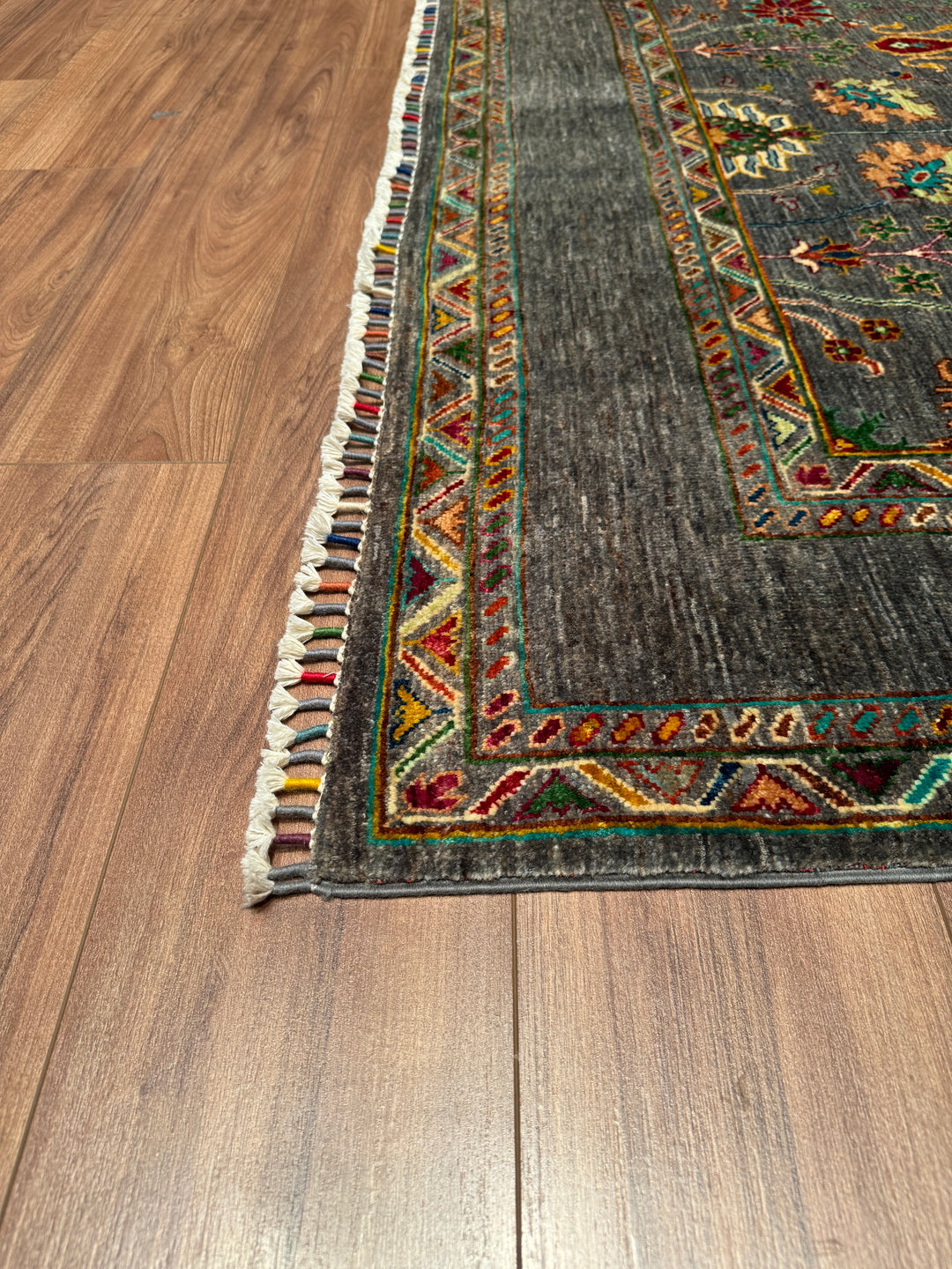 Sultani Floral Original Hand Woven Gray Vegetable Dyed Wool Carpet 173x241 4.17 Square Meters - 5x8 ft