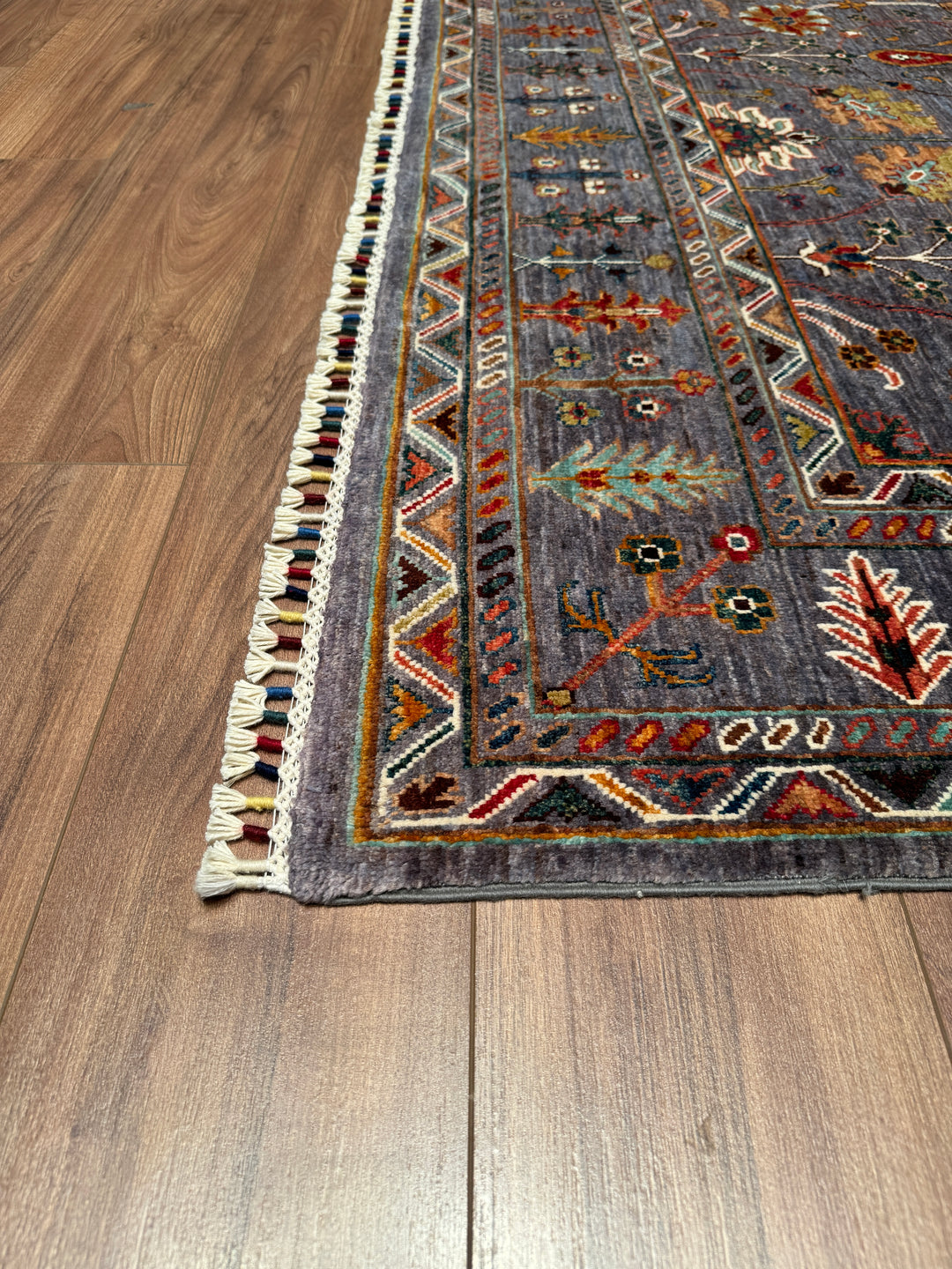 Sultani Floral Original Hand Woven Gray Vegetable Dyed Wool Carpet 172x236 4.06 Square Meters - 5x8 ft