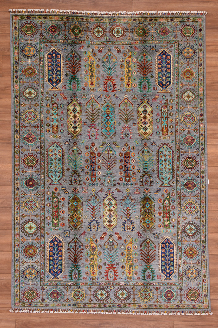 Veziri Original Hand Woven Gray Vegetable Dyed Wool Carpet 173x258 4.46 Square Meters - 5x8 ft