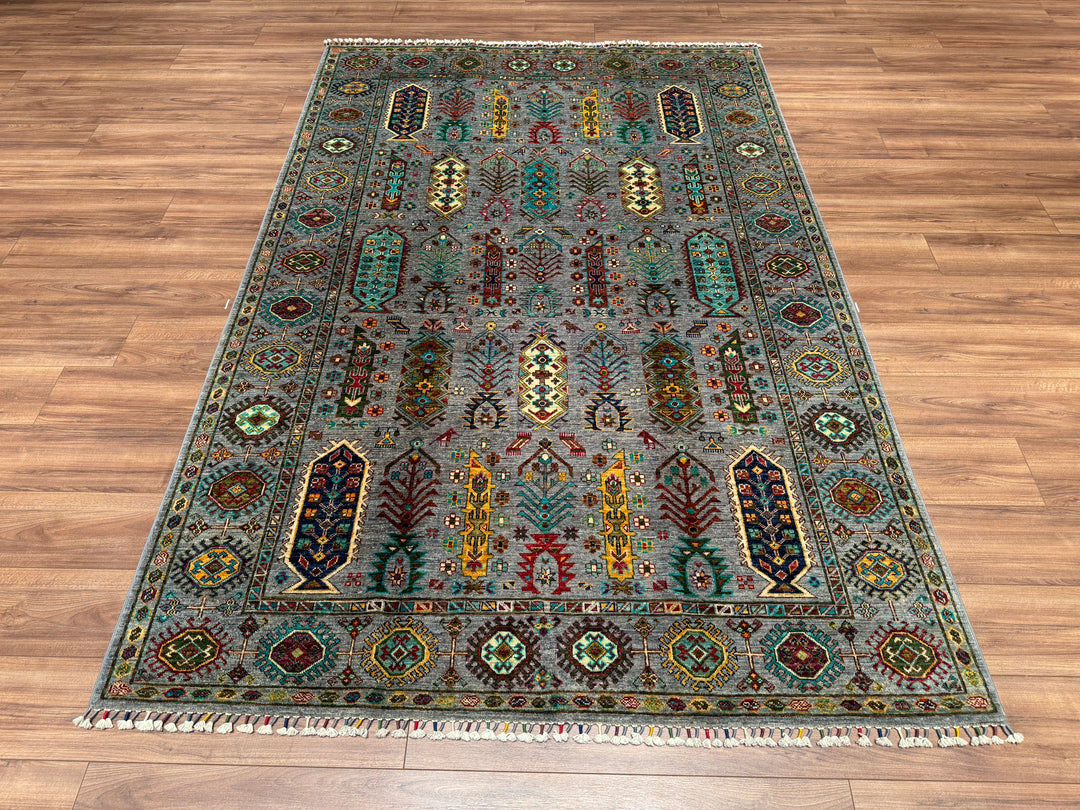 Veziri Orjinal El Dokuması Gri Kök Boya Yün Halı 173x258 4.46 Metrekare - 5x8 ft