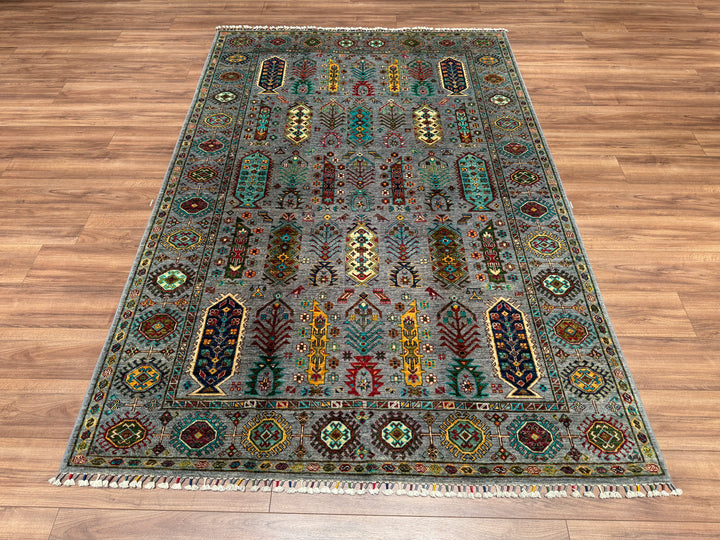 Veziri Original Hand Woven Gray Vegetable Dyed Wool Carpet 173x258 4.46 Square Meters - 5x8 ft