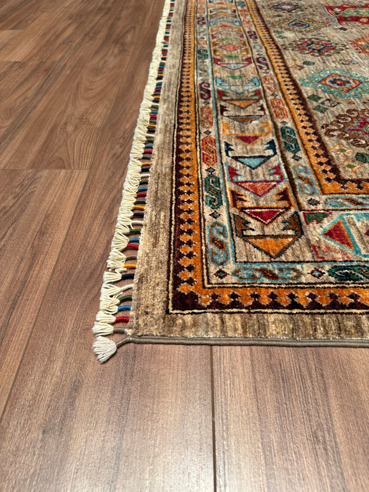 Veziri Original Hand Woven Beige Vegetable Dyed Wool Carpet 180x247 4.45 Square Meters - 6x8 ft