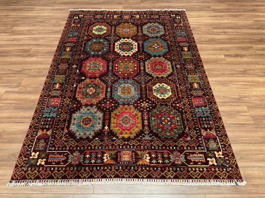 Veziri Original Hand Woven Burgundy Vegetable Dyed Wool Carpet 173x242 4.19 Square Meters - 5x8 ft