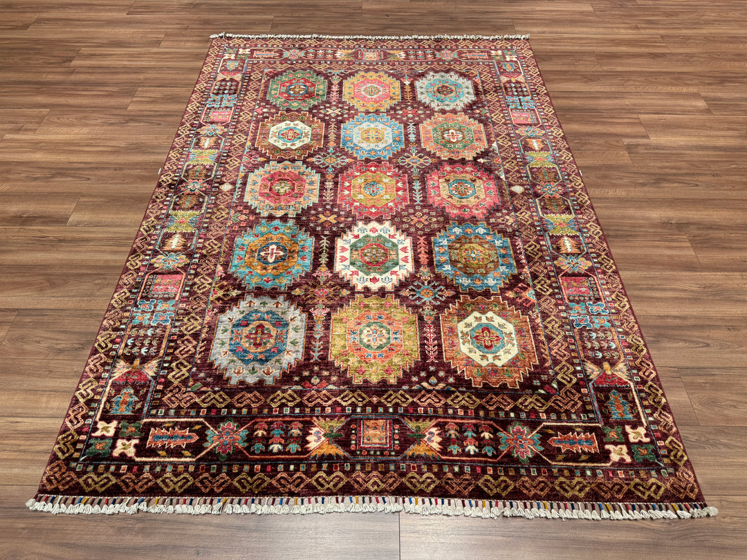 Veziri Orjinal El Dokuması Bordo Kök Boya Yün Halı 173x242 4.19 Metrekare - 5x8 ft