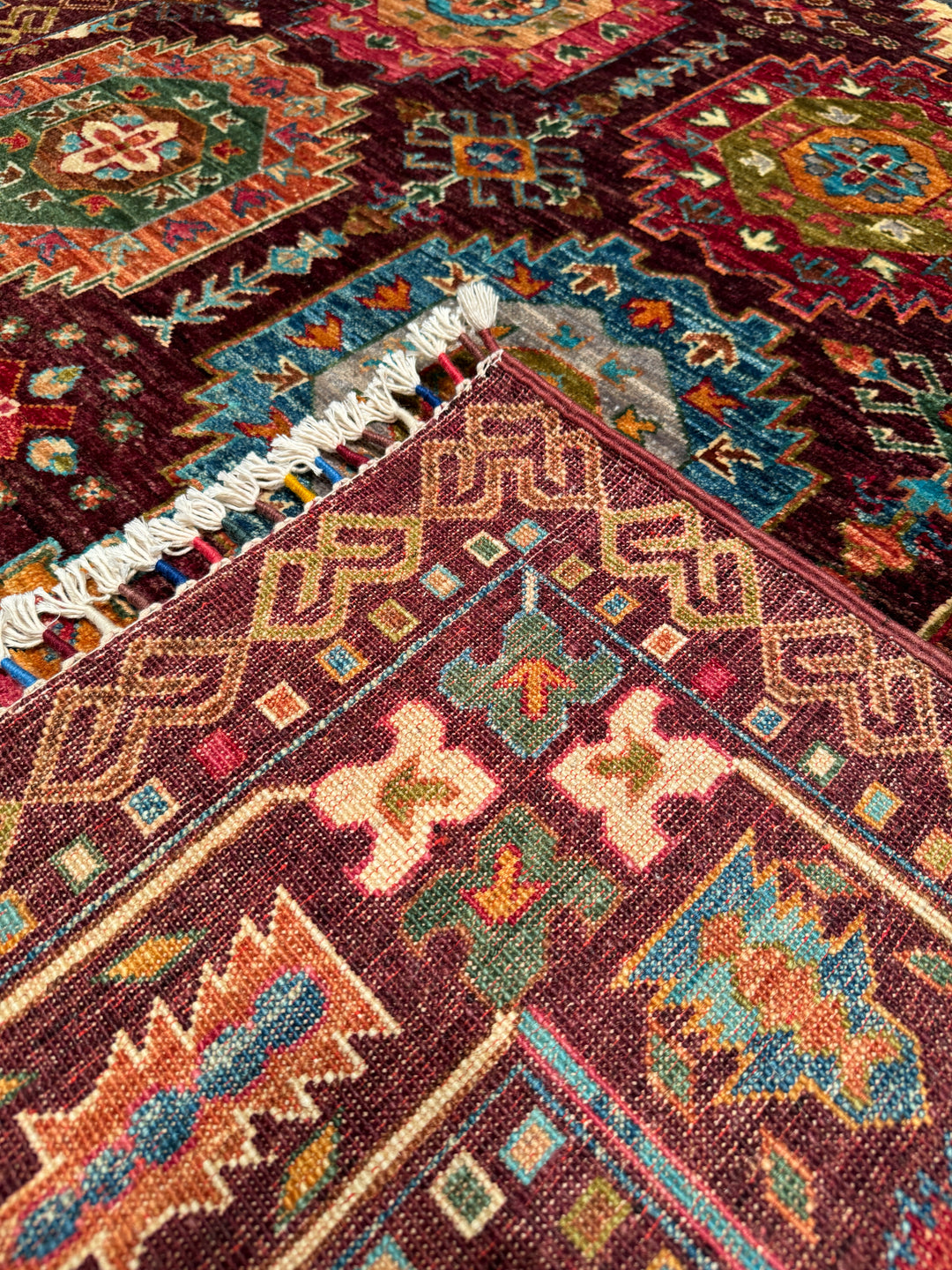 Veziri Original Hand Woven Burgundy Vegetable Dyed Wool Carpet 173x242 4.19 Square Meters - 5x8 ft