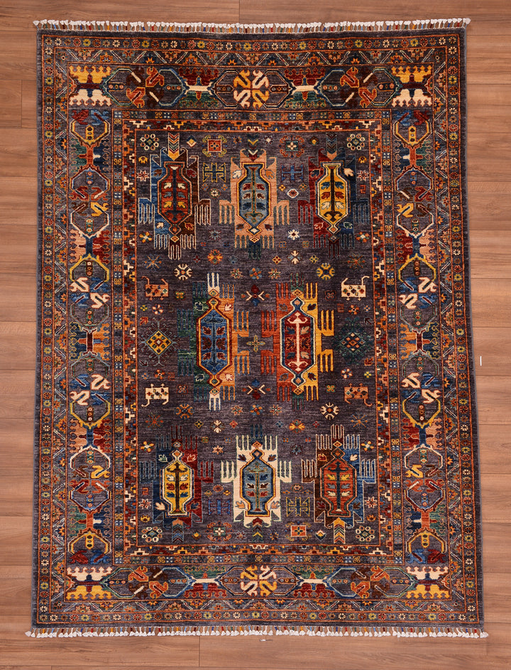 Veziri Original Hand Woven Anthracite Vegetable Dyed Wool Carpet 173x235 4.07 Square Meters - 6x8 ft