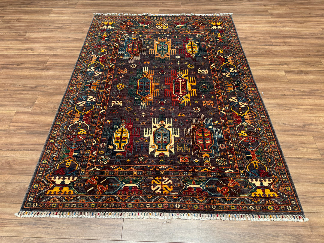 Veziri Original Hand Woven Anthracite Vegetable Dyed Wool Carpet 173x235 4.07 Square Meters - 6x8 ft