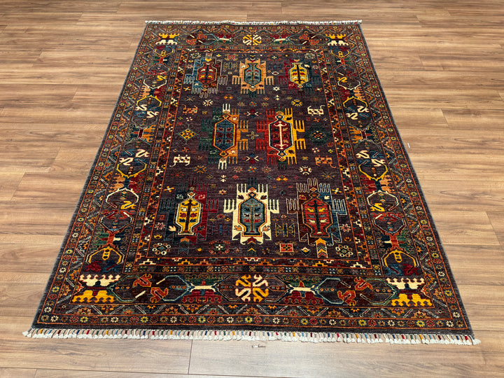 Veziri Original Hand Woven Anthracite Vegetable Dyed Wool Carpet 173x235 4.07 Square Meters - 6x8 ft