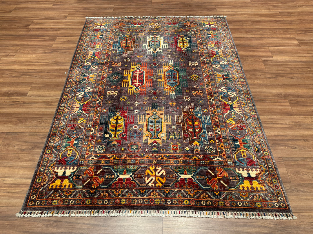 Veziri Orjinal El Dokuması Antrasit Kök Boya Yün Halı 173x235 4.07 Metrekare - 6x8 ft