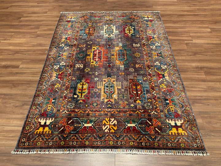 Veziri Original Hand Woven Anthracite Vegetable Dyed Wool Carpet 173x235 4.07 Square Meters - 6x8 ft