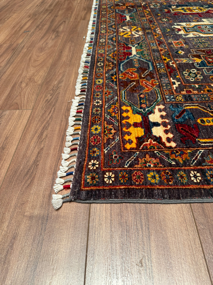 Veziri Original Hand Woven Anthracite Vegetable Dyed Wool Carpet 173x235 4.07 Square Meters - 6x8 ft