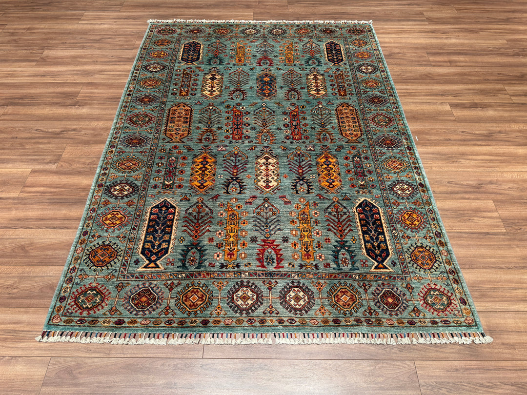 Veziri Orjinal El Dokuması Turkuaz Kök Boya Yün Halı 175x239 4.18 Metrekare - 6x8 ft